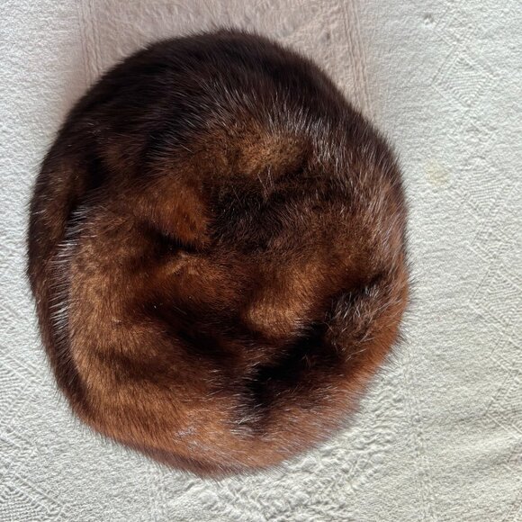 1950s 1960s Brown Mink Pillbox Style Hat Bonwit Teller - Picture 7 of 11